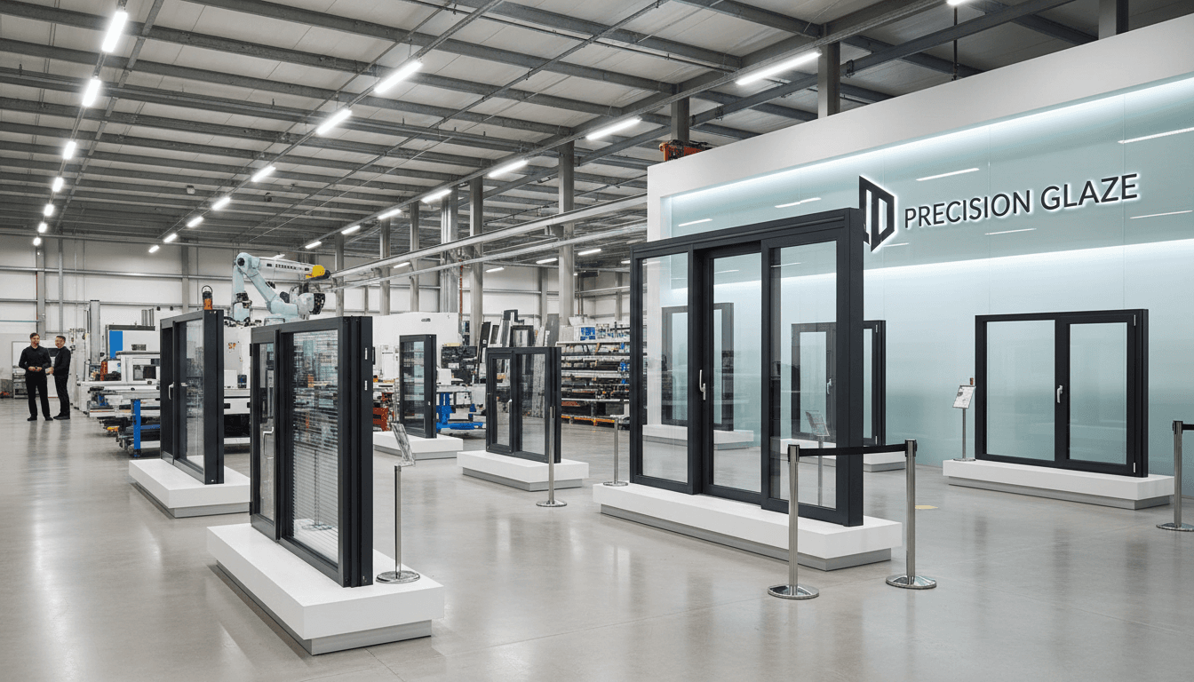 Finished windows and doors in professional manufacturing workspace