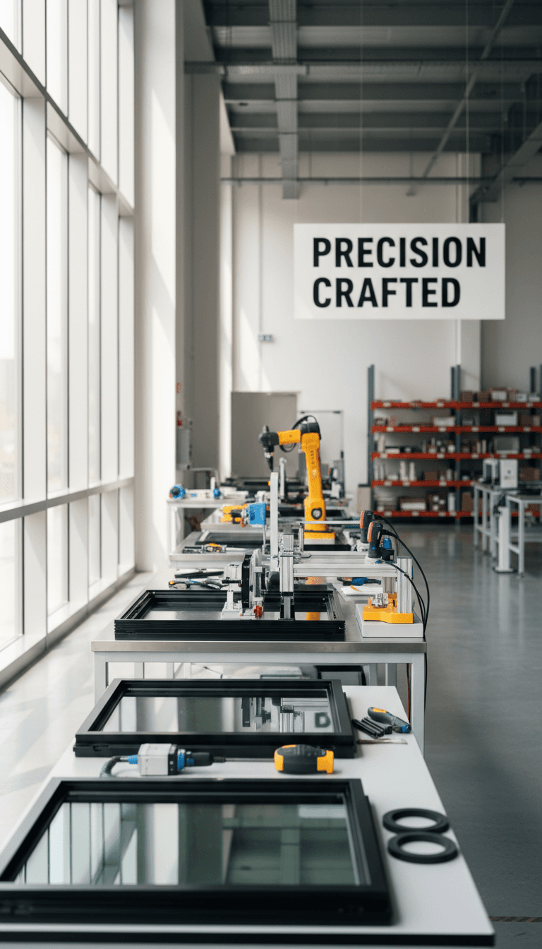 Window frame assembly during manufacturing